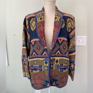 ❌SOLD❌NEW IDENTITY SMALL JACKET SOUTHWEST AZTEC PRINT WOVEN SINGLE BUTTON
